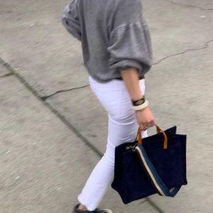 Parker Thatch Navy Medium Mimi Suede Satchel